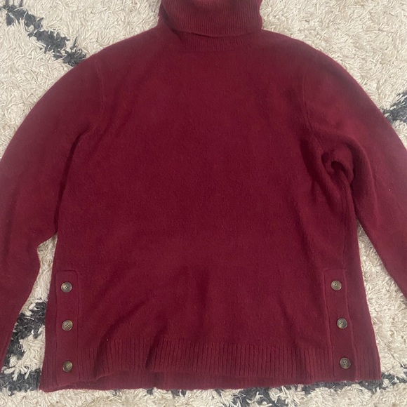 J.Crew Red Wool Button Side Turtleneck Sweater - Picture 3 of 8
